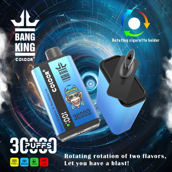 Bang King 30000 Puffs Disposable Vape – Dual Taste, 36ml, 1.0Ω Mesh, LED Screen, Type-C Rechargeable