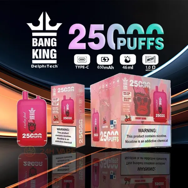 Bang King 25000 Puffs Disposable Vape – Dual Pods 46ml, LCD Screen, Rechargeable Mesh Coil, 12 Flavors - Image 2