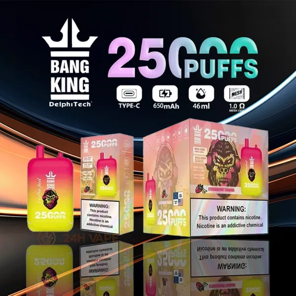 Bang King 25000 Puffs Disposable Vape – Dual Pods 46ml, LCD Screen, Rechargeable Mesh Coil, 12 Flavors - Image 3