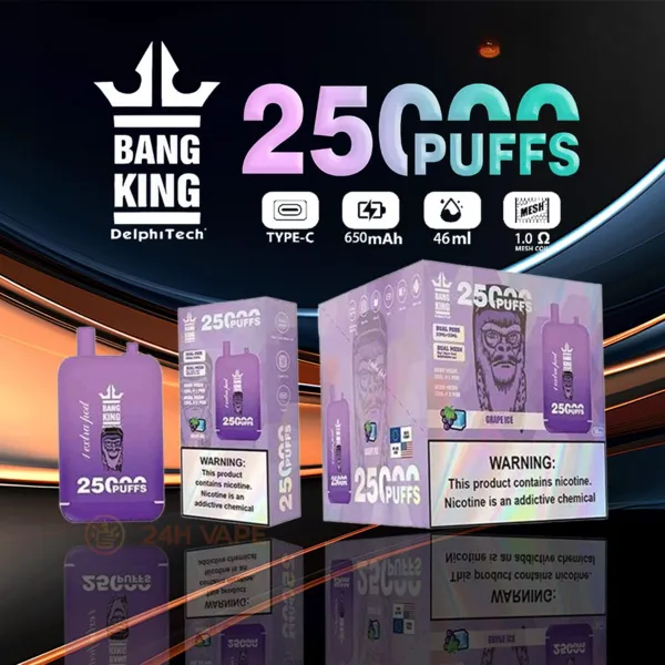 Bang King 25000 Puffs Disposable Vape – Dual Pods 46ml, LCD Screen, Rechargeable Mesh Coil, 12 Flavors - Image 4