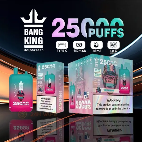Bang King 25000 Puffs Disposable Vape – Dual Pods 46ml, LCD Screen, Rechargeable Mesh Coil, 12 Flavors - Image 6