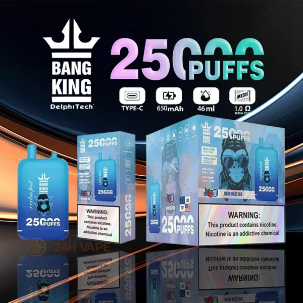 Bang King 25000 Puffs Disposable Vape – Dual Pods 46ml, LCD Screen, Rechargeable Mesh Coil, 12 Flavors - Image 8