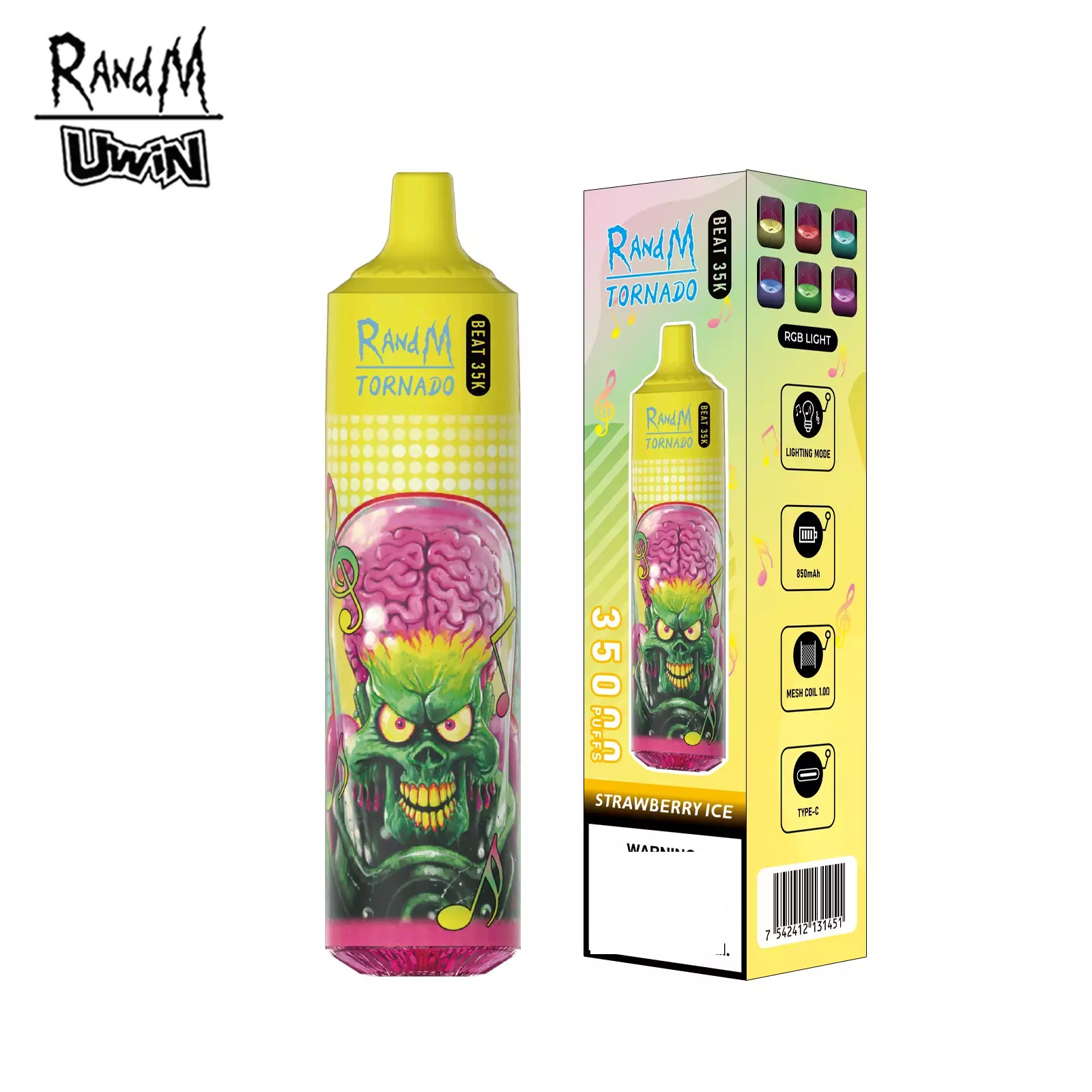 RandM Uwin Tornado Beat 35000 Puffs Music Device RGB Lights Bulk Buy Rechargeable Disposable Vapes Wholesale - Image 2
