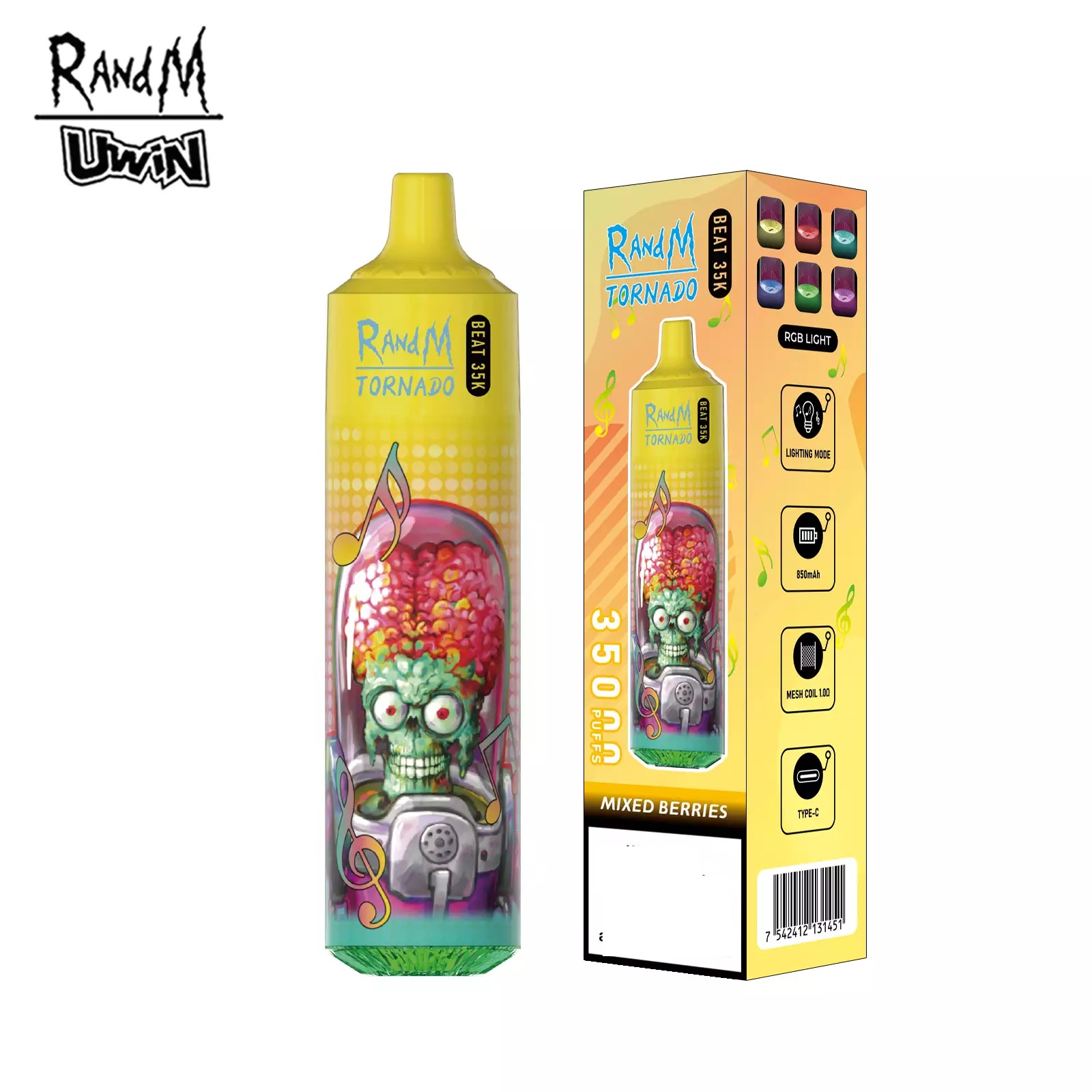 RandM Uwin Tornado Beat 35000 Puffs Music Device RGB Lights Bulk Buy Rechargeable Disposable Vapes Wholesale - Image 11
