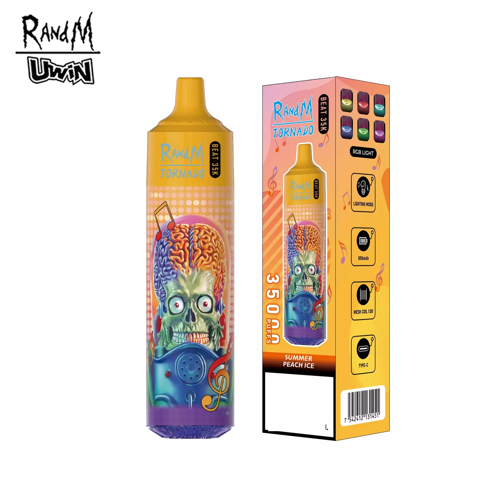 RandM Uwin Tornado Beat 35000 Puffs Music Device RGB Lights Bulk Buy Rechargeable Disposable Vapes Wholesale - Image 5