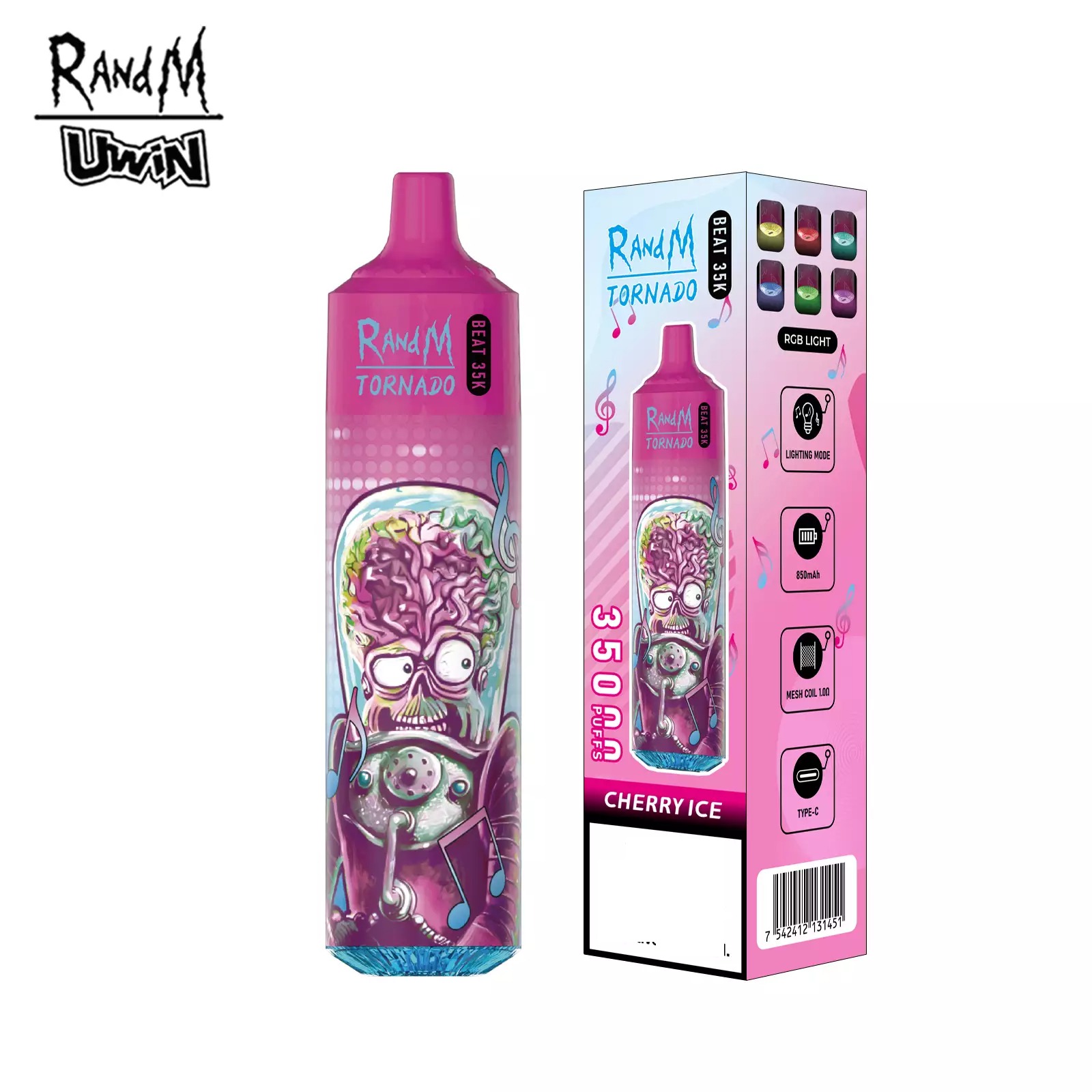 RandM Uwin Tornado Beat 35000 Puffs Music Device RGB Lights Bulk Buy Rechargeable Disposable Vapes Wholesale - Image 4