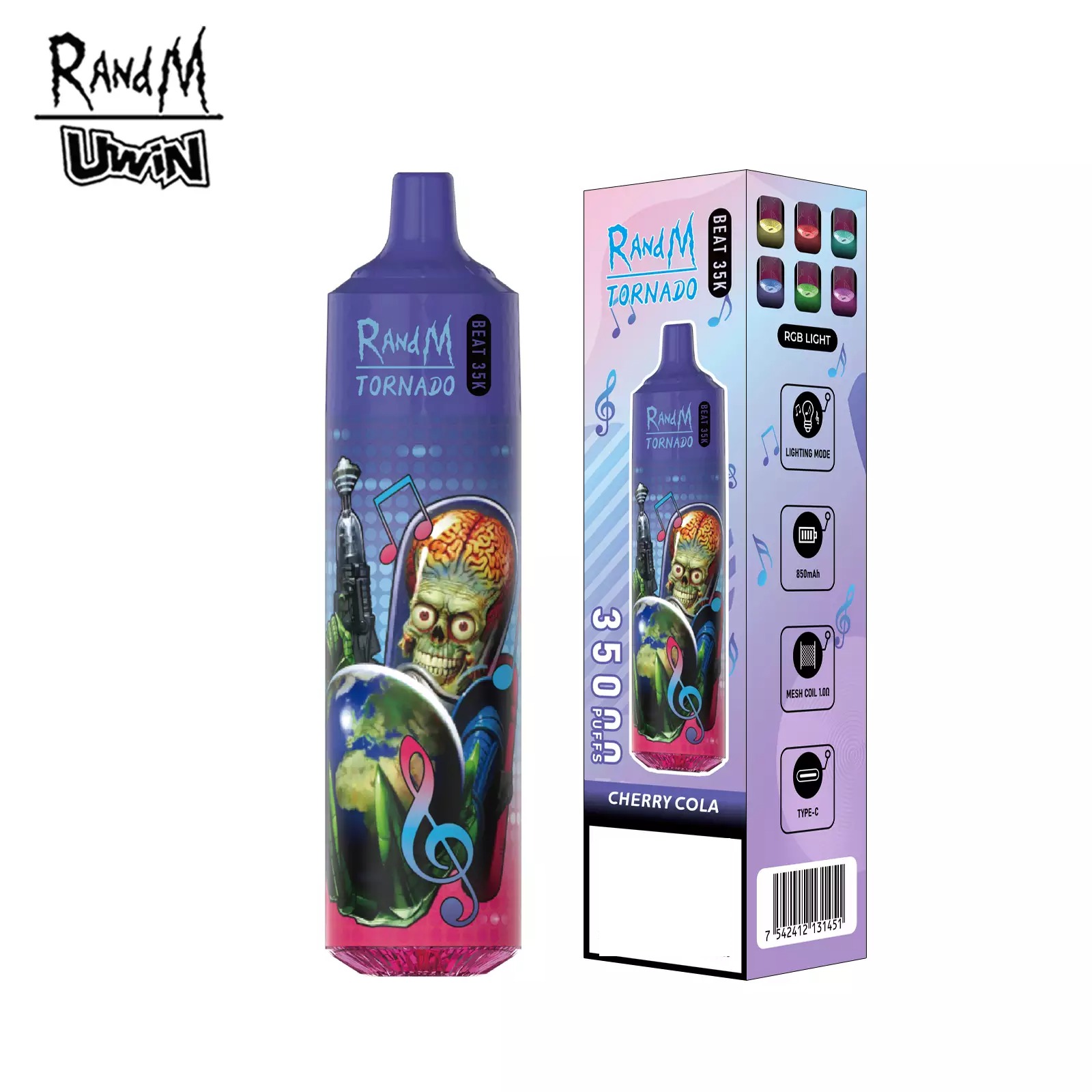 RandM Uwin Tornado Beat 35000 Puffs Music Device RGB Lights Bulk Buy Rechargeable Disposable Vapes Wholesale - Image 3