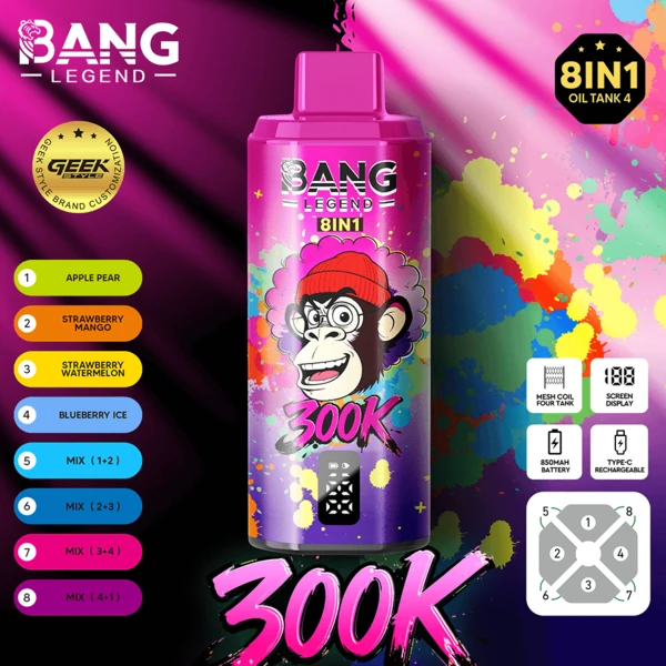 Bang Legend 300K 8-in-1 Flavors Disposable Vape – Ultimate Multi-Flavor 300,000 Puffs Experience - Image 3