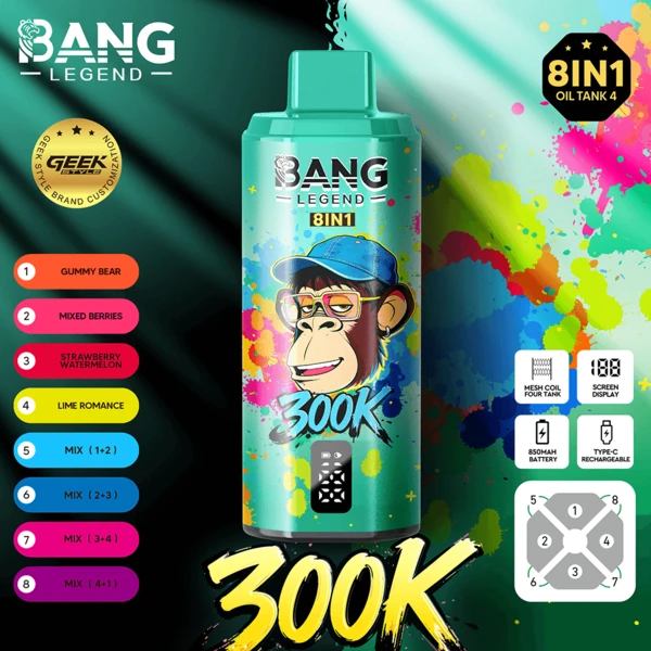 Bang Legend 300K 8-in-1 Flavors Disposable Vape – Ultimate Multi-Flavor 300,000 Puffs Experience - Image 4