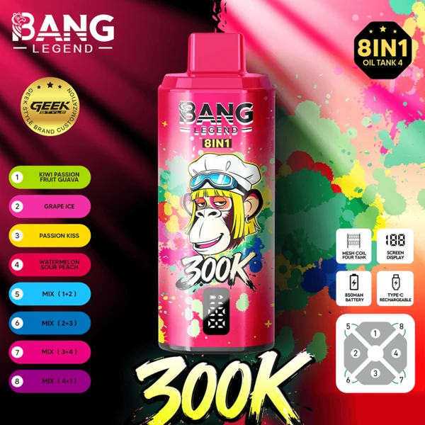 Bang Legend 300K 8-in-1 Flavors Disposable Vape – Ultimate Multi-Flavor 300,000 Puffs Experience - Image 5