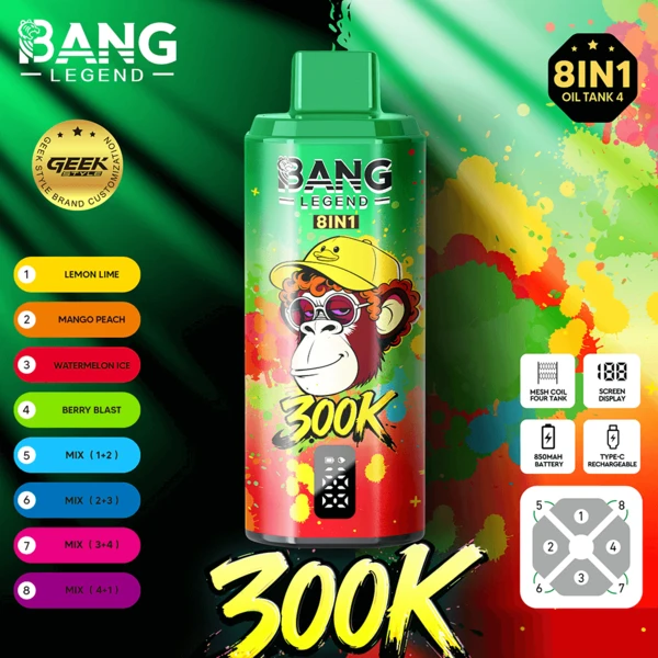 Bang Legend 300K 8-in-1 Flavors Disposable Vape – Ultimate Multi-Flavor 300,000 Puffs Experience - Image 6