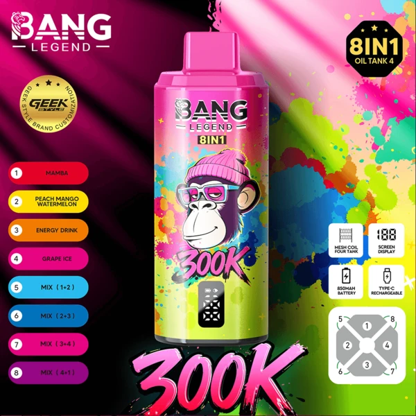 Bang Legend 300K 8-in-1 Flavors Disposable Vape – Ultimate Multi-Flavor 300,000 Puffs Experience - Image 7