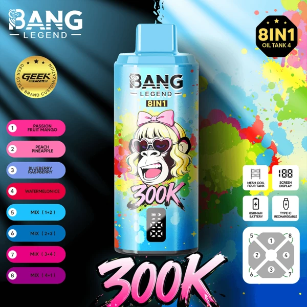 Bang Legend 300K 8-in-1 Flavors Disposable Vape – Ultimate Multi-Flavor 300,000 Puffs Experience - Image 8