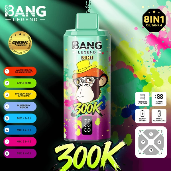 Bang Legend 300K 8-in-1 Flavors Disposable Vape – Ultimate Multi-Flavor 300,000 Puffs Experience - Image 13