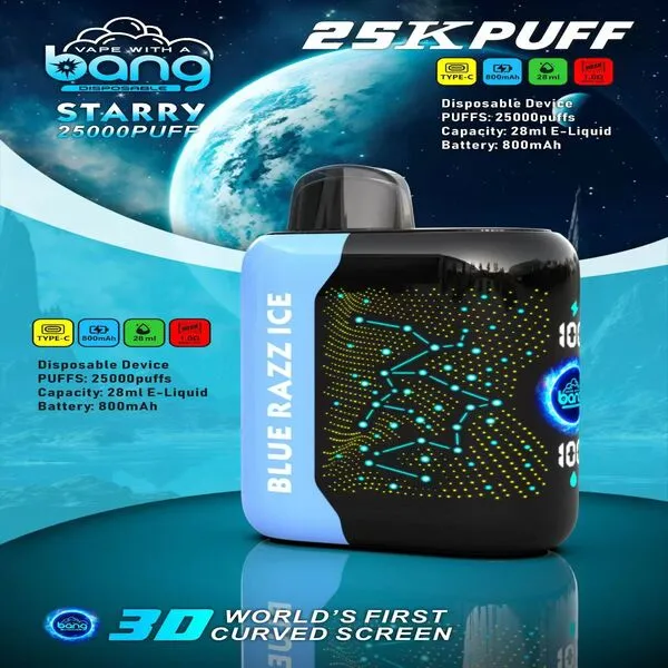 Bang Starry 25000 Puffs Disposable Vape – 3D Curved Screen, 28ml E-Liquid, 800mAh, Type-C, 1.0Ω Mesh - Image 2