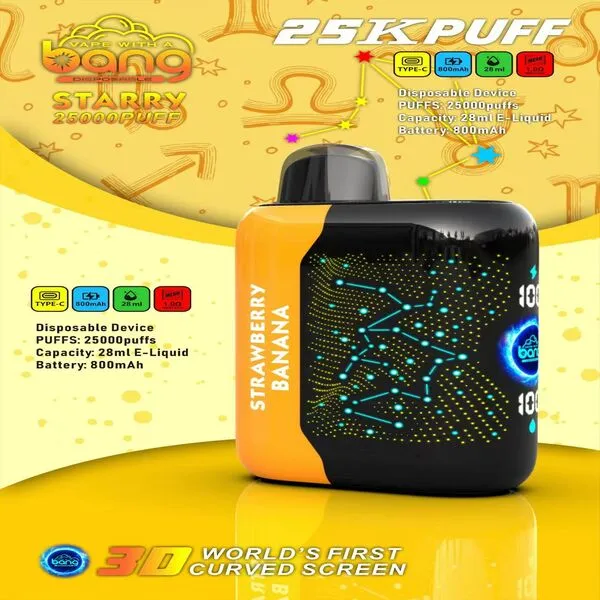 Bang Starry 25000 Puffs Disposable Vape – 3D Curved Screen, 28ml E-Liquid, 800mAh, Type-C, 1.0Ω Mesh - Image 5