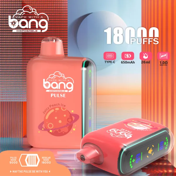Bang Pulse 18000 Puffs Disposable Vape – Smart Screen, 26ml, 1.0Ω Mesh, Type-C Rechargeable